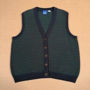 Vintage 90s EP Pro Golf Sweater Vest Green Navy Knit Button Front Preppy Size XL
